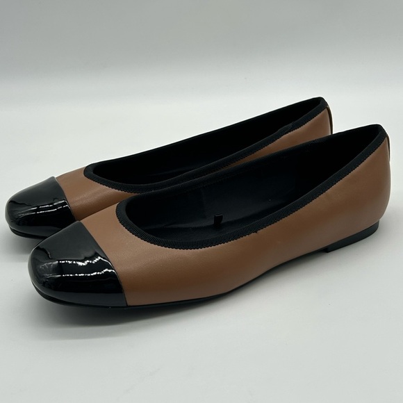 Nine West Teland3 Flats | Two-Tone Pecan & Black Cap Toe Ballet Shoes Size 7 NWB - Picture 5 of 12